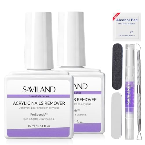 SAVILAND Acrylic Nail Remover Kit: 2 Pcs Powerful & Efficient Acrylic Remover with Cuticle Oil Nail File Tools Professional Acrylic Remover Set No Need Soaking Or Wrapping for Home Use