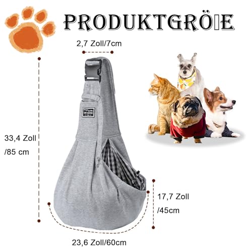 RNXSIB Tragetuch Hund, Verstellbarer Tragegurt, Hundetragetasche, Hunde Tasche, Haustiere Bis 7.5 kg, Grau, Fr Kleine Hunde, Spaziergnge, Parkbesuche, Tierklinikbesuche, ffentliche Verkehrsmittel