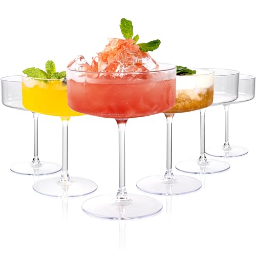 Ciaell 12PCS Plastic Martini Glasses - 10 Oz Disposable Coupe Glasses with Stem - Heavy Duty Margarita Cups for Bars, Cocktails, Whiskey, Parties & Wedding