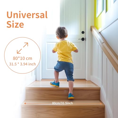Janety 15 Stück Treppenstufen Matten Antirutsch Treppe, 10 x 80 cm Transparent Stufenmatten Selbstklebend, Antirutschmatte für Boden Rutschschutz, Antirutschband für Holzstufen und -böden