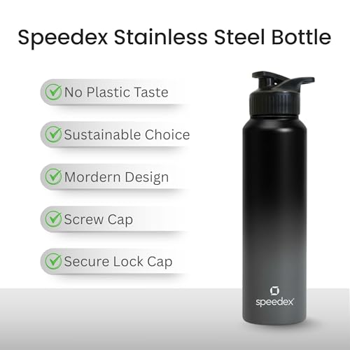 Image of Speedex Stainless Steel Metal Water Bottle 1 Ltr 1000 ml, BIS Approved, Leak Proof Sipper Cap Bottle for Office, School, Gym, Travel, Daily Use for Men, Women, Kids, Adults, Black Grey, Set of 3