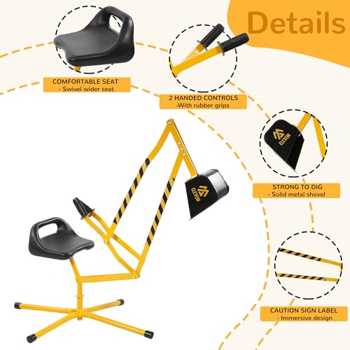 Sand Digger Kids Excavator Ride On Toy, Beach Toys Outdoor Sandbox Toy Digger, Steel Excavator Crane Rotates 360 with Stabilizing Base, Sand Toys Backyard Sandbox, Dirt and Snow - Yellow4