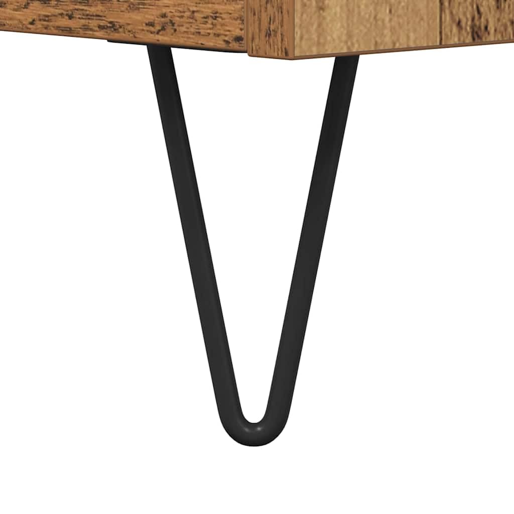 Hothingwell Mobile porta vinili in legno vecchio 121x38x48 cm, scaffale per dischi in legno ingegnerizzato con ante e ferro, mobile contenitore con 2 ripiani per soggiorno, stile moderno