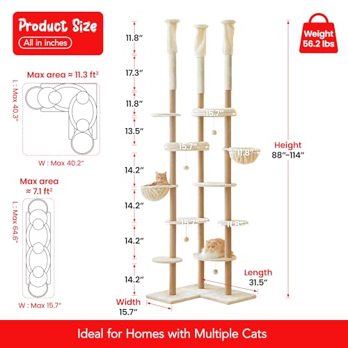 Torre para gatos ajustable Beige 102 in altura miniatura 6