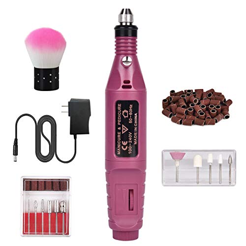 Yinhua Electric Nail Drill Portable Manicure Acrylic Nail Tools Kit for Grinding Polishing with 11 Drill Bits and 56 Sanding Bands and Brush Pen-shaped Finger Toenail Care for Home Salon Rose Red