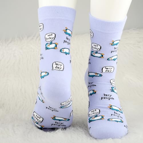 Image of MBMSO 2 Pair Penguin Socks Funny Lazy Penguin Gift for Penguin Lover Penguin Mom Gift Lazy Day Socks Penguin Lazy Friend Gift