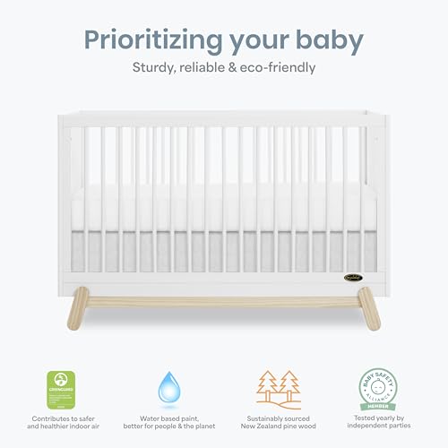 Image of Dream On Me Hygge 5-in-1 Convertible Full-Size Baby Crib in Vintage White Oak, GreenGuard Gold & BSA, Converts to Toddler, Day & Full-Size Bed, Adjustable Mattress Heights, Modern Nursery