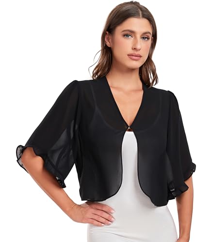 Image of SURVODJA Womens Shrug Lightweight Chiffon Cardigans Sweaters Short Sleeve Bolero Shrugs for Evening Dressy