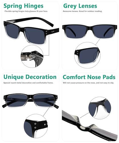 Image of Eyekepper Vintage Reading Sunglasses for Men - 5 Pack Grey Tinted Lens Readers +4.00