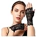 Produktbild 1 Paar Damen Spitzenhandschuhe Schwarz,Spitze Fingerlose Spitzen Handschuhe Kurze,Black Braut Lace Gloves Abschlussball Sexy Fingerless für Teeparty Halloween Hochzeit Maskerade Party Kostüm Zubehör