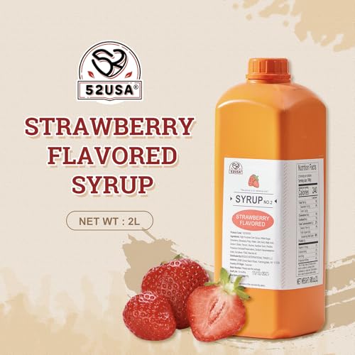 52USA Strawberry Flavored Syrup 68 Ounces(2L) Natural Fruit Syrup for Drink Desserts, Boba Tea, pancakes, Milkshakes, Ice Cream and Shaved Ice, Gluten-Free