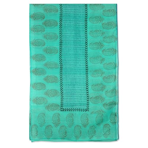 NOVICA Artisan Handmade Cotton Silk Shawl India Paisley Block Print Wrap Accessories Shawls Green Lucite Patterned ' Story in Turquoise'3