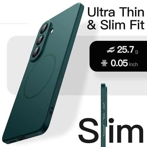 Image of JETech Magnetic Slim Cover Case for Samsung Galaxy S26, Compatible with MagSafe, Anti-Slip Grip & Full Camera Lens Protection, Ultra-Thin Lightweight Matte Finish Phone Cover (Midnight Green)