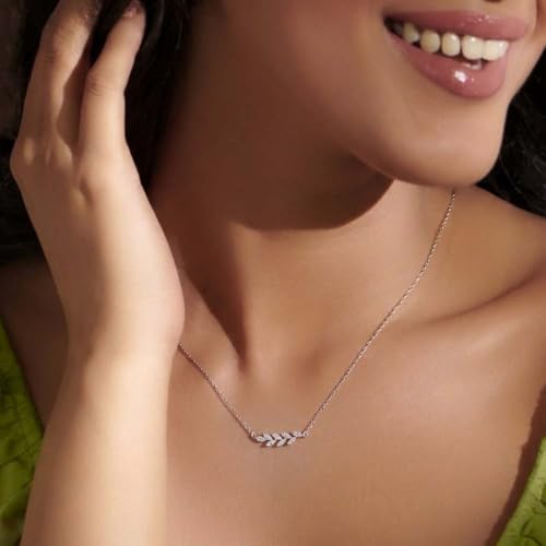 Image of Miss Highness 925 Silver Leaf Pendant Necklace for Women & Girls | Minimal Daily Wear | Silver Jewellery With Authenticity Certificate | Gift for Girlfriend Wife | With Chain Pendant