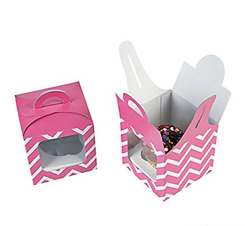Candy Pink Chevron Cupcake Boxes with Handle 12 pc./Baking/Party Supplies/Paper Supplies/Favors