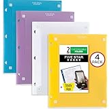 Five Star Pocket Folder + Study App, 4 Pack, 2 Pocket Folder, Customizable Cover, Fits 3 Ring Binder, White, Amethyst Purple, Harvest Yellow, Tidewater Blue (330092B-ECM)