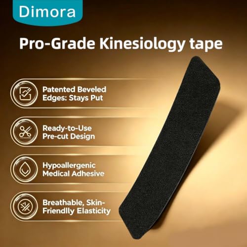 Image of Dimora Kinesiology Tape, 80 Count Precut Strips 4 Rolls, Original Cotton, 10 inch Elastic Athletic Tape for Muscle Pain Relief and Joint Support, Black