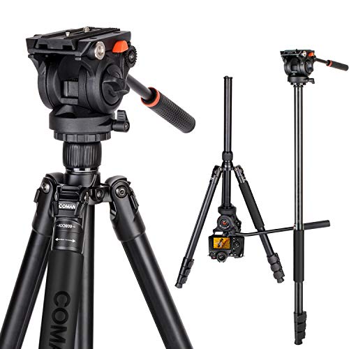 71" Tripod, COMAN Premium Camera Tripod, Portable All-in-1 Professional Video Tripod, Lightweight Aluminum, Q5 Fluid Head with 1/4" and 3/8" Mounting Screw for DSLR Cameras Video Camcorders