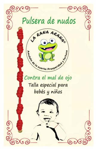 LA RANA ARANA® - Pulsera 7 chakras con nudos roja para bebés y niños - Contra el mal de ojo - Hilo rojo protección energía negativa - Amuleto para la buena suerte - Talla pequeña (1 Pulsera)