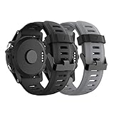 CSVK Garmin Fenix 3/Fenix 5X Watch Band, Soft Silicone Replacement Watch Accessory Strap for Garmin Fenix 3/Fenix 3 HR/Fenix 5X /5X Plus/Descent Mk1 Smart Watch (Black+Gray)