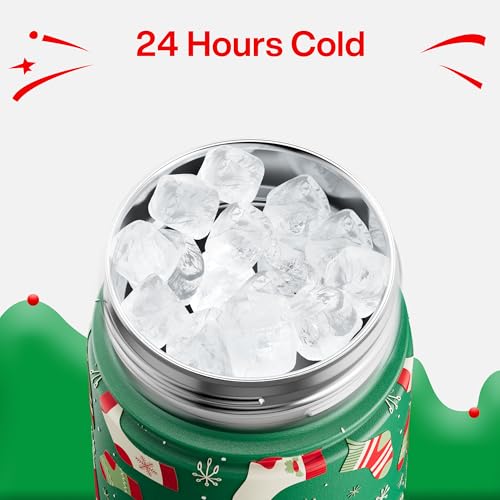 Image of ENCOOL Christmas Insulated Water Bottle with Straw, Stainless Steel Water Bottle, Leak Proof BPA-Free, Keeps Cold for 24 Hours for Sports, Christmas Holiday Gifts for Women, 26 oz, Jolly Sock
