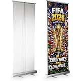 Soccer Sign Retractable Banner Stand by DC | F1FA 2026 Football World Cup Decorations Roll Up Banner with Stand for Soccer Party World Cup Events, Business & Backdrop Displays | 33x81 inch
