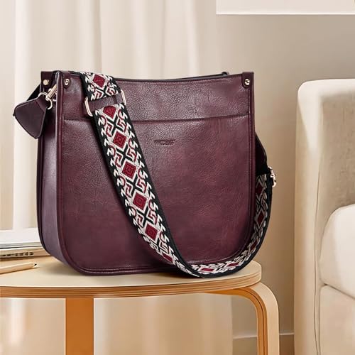 Image of HKCLUF Vegan Leather Crossbody Bags Purse for Women Trendy Tassel Hobo Handbag Women With 2PCS Adjustable Guitar Strap | Vegan Leather