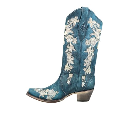 Image of CORRAL Ld Navy Blue Studs & Floral Embroidery & Crystals, Size: 12, Width: M