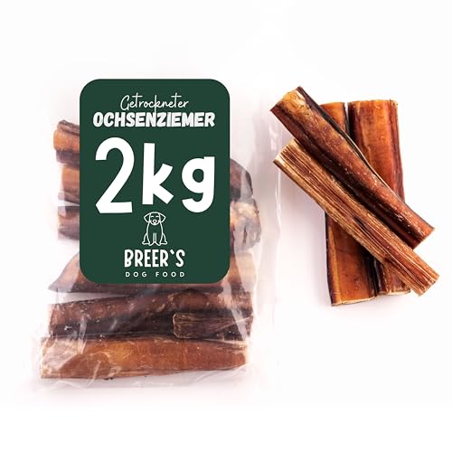 BREERs Getrocknete Ochsenziemer 20 cm für Hunde 2 Kg eigene deutsche Herstellung | Hundeleckerli Kaustange Hundesnack für große, kleine Hunde & Welpen | Kauartikel reinigt und stärkt das Gebiss