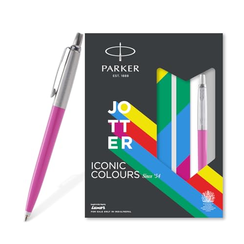 Image of Parker Jotter Standard Chrome Trim Ball Pen and Notebook, Magenta Body, Blue Ink, Fine Point - Ideal Gift Set for Professionals and Students