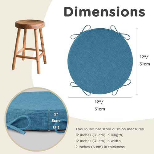 Image of AddGrace Round Bar Stool Cushions with Ties Set of 2 Non Slip Seat Cushions 12x12 Inch Washable Chair Pads Removable Washable Cover Blue