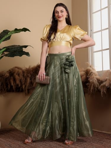Image of Frolic Rolic Premium Silk V-Neck Blouse Readymade Saree Blouse - Designer Puff Sleeve Blouse for Wedding