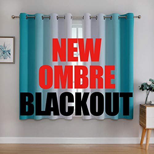 Image of G2000 Blackout Curtains & Drapes for Bedroom Living Room 63 Inch Length Turquoise and Greyish White Room Darkening Window Treatments Ombre Thermal Insulated Light Blocking Grommet Backdrop 2 Panels