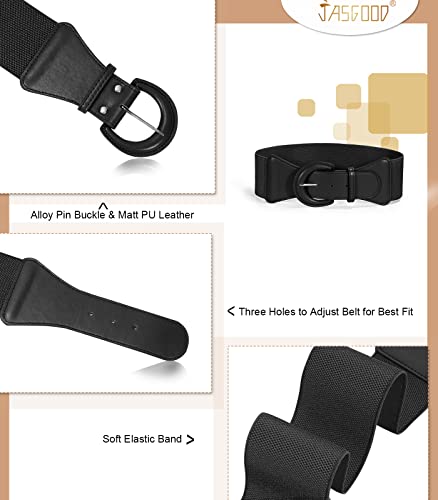 JASGOOD Women Retro Wide Stretchy Waist Belt, Vintage Chunky Buckle Belts for Dress3
