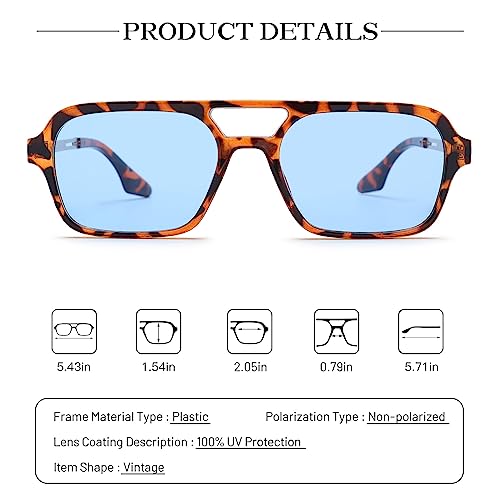 COASION Vintage 70s Flat Aviator Small Frame Sunglasses for Women Men Square Metal Design UV400 Protection Shades4