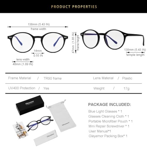 Image of Blue Light Glasses for Men Women, Vintage Round Frame Eyeglasses | Blue Light Blocking Glasses, Lightweight TR90 Frame, Work Gaming Daily Screen Office Computer Use
