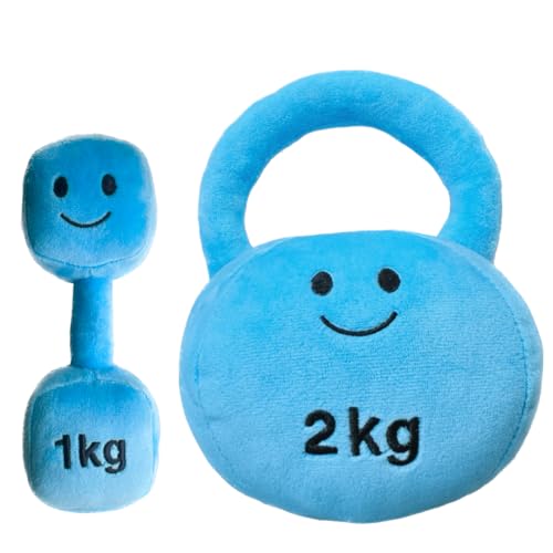 Plush Toy Dumbbell and Kettlebell Set - Baby Rattle - Suitable for Newborn Babies - Plush Toys for Babies Infant Girls Boys Baby Gift - Sensory Toy (Mystic Blue)