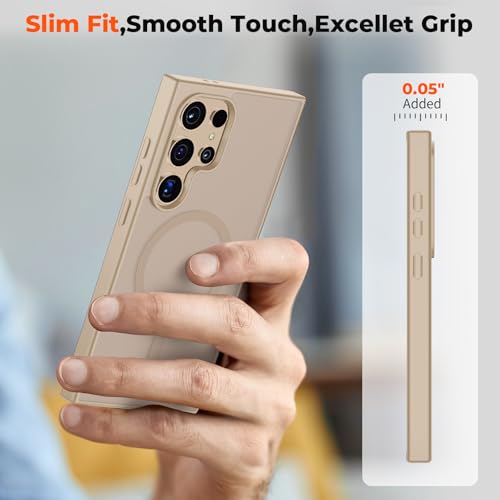 Image of SUPFINE Magnetic for Samsung Galaxy S24 Ultra Case with Screen Protector, (Built-in Magnets) (Military Grade Drop Protection) Slim Translucent Shockproof Phone Case,Pink Gold