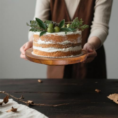 Wood Cake Stand, Acacia Cake Stand for Wedding Birthday, Wooden Serving Platter for Appetizers and Desserts (10 inch) - Image 5