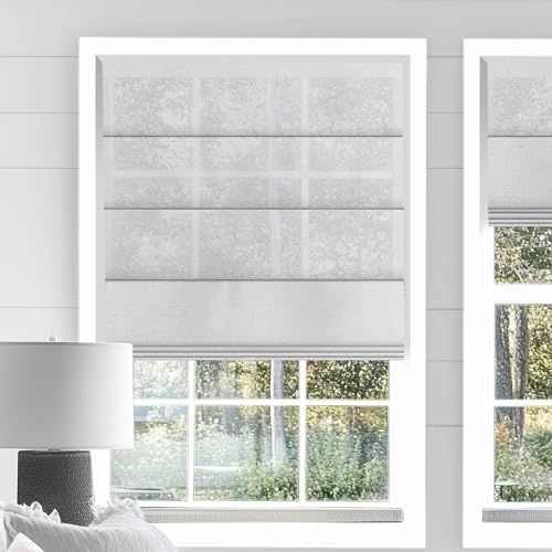 Sulugood Cordless Roman Shades for Windows Light Filtering, Treatment Insulated Window Shades for Home Living Room Bedroom, See Through - White 22