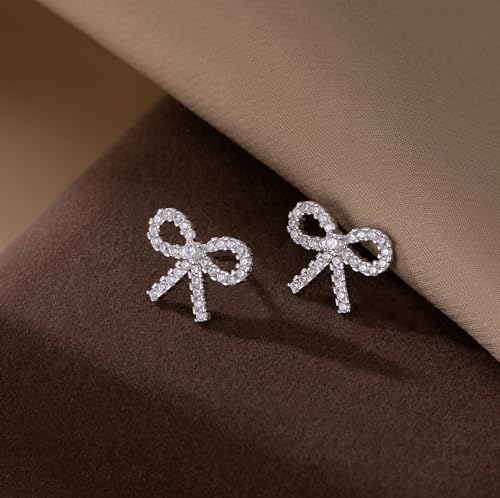 SLUYNZ Solid 925 Sterling Silver 1.7CM Bow Stud Earrings for Women Teens Sparkling CZ Bowknot Earrings Stud4