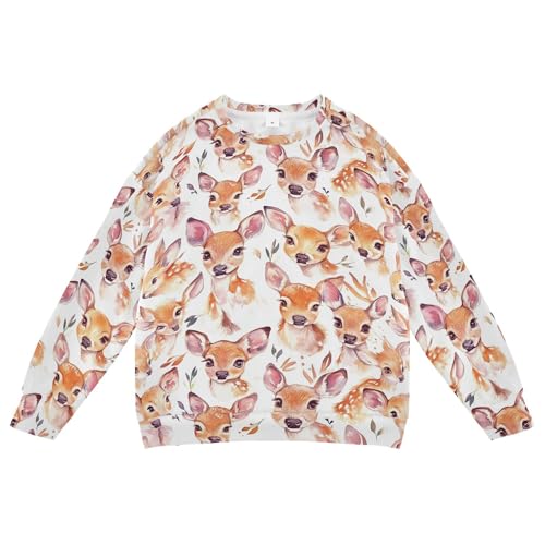 JUNZAN Cute Deer White Little Girls Hooded Sweatshirt Crewneck Boys Sweat Shirt Party 4T