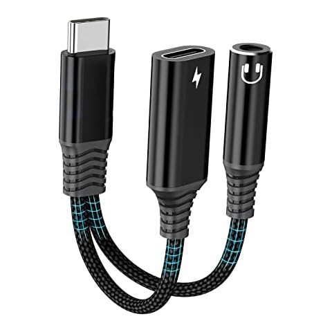 USB C to 3.5mm Headphone and Charger Adapter, 2-in-1 USB C to Aux Audio Mic Jack Cable with PD 60W Fast Charging Dongle Type C Earphones Cord for Samsung Galaxy S20 S21 S22,Note 20 10,Pixel 2 3 4 XL Cover