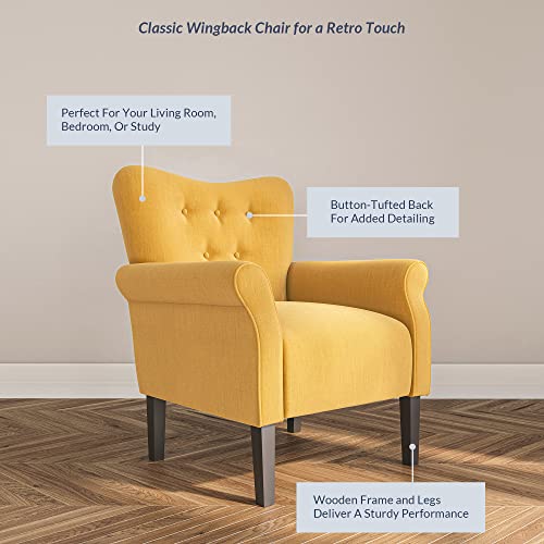 Belleze Modern Accent Chair Armchair For Living Room Or Bedroom With Wooden Legs, High Back Rest, Padded Armrest, And Comfortable Cushioned Seat - Allston (Citrine Yellow) #TOP4