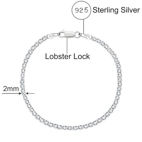 Savlano 925 Sterling Silver 2MM Bismark Chain Mesh Link Anklet for Women Comes in 9"-10" inches with Gift Box - Made in Italy2