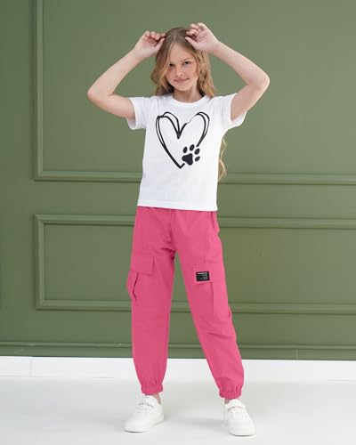 Image of ARTMINE Girls' 2 Piece Outfits Casual Drawstring Jogger Pants and Basic Short Sleeve Top Set, 6-14 Years