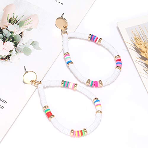 Xocartige Heishi Bead Drop Earrings For Women Multicolored Teardrop Dangle Earring Studs For Girls (B White) #TOP2
