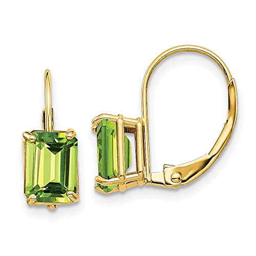 14K Yellow Gold 7X5Mm Peridot Leverback Earrings Drop Dangle Gemstone Fine Jewelry For Women Gifts For Her #TOP23