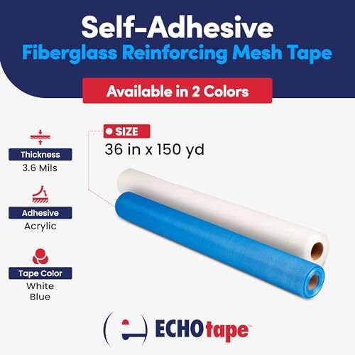 Image of ECHOtape ME-W8306 Self-Adhesive Stucco Fiberglass Mesh Tape for Profiles and Trims | Outdoor Construction Tape | Drywall Repair | Mesh Contactor | Blue or White | 36 in x 150 yds
