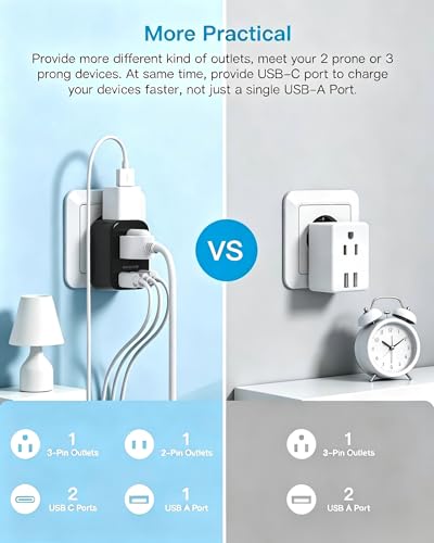 Image of Type E /F Europe Travel Plug Adapter, HANYCONY US to Germany France Spain South Korea Iceland, 5-in-1 European Power Adapter for Greece Norway Russia Portugal & More, 2 Outlets 3 USB Ports(2 USB C)